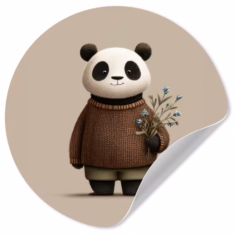 Panda - Blauwe bloemen - Zachtheid Wandcirkel behangsticker klein -3d