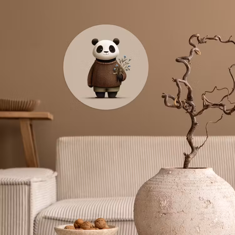 Panda - Blauwe bloemen - Zachtheid Wandcirkel behangsticker klein -sfeer1