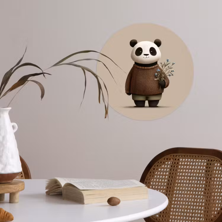 Panda - Blauwe bloemen - Zachtheid Wandcirkel behangsticker klein -sfeer3