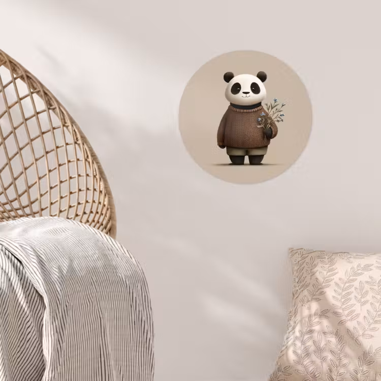 Panda - Blauwe bloemen - Zachtheid Wandcirkel behangsticker klein -sfeer4