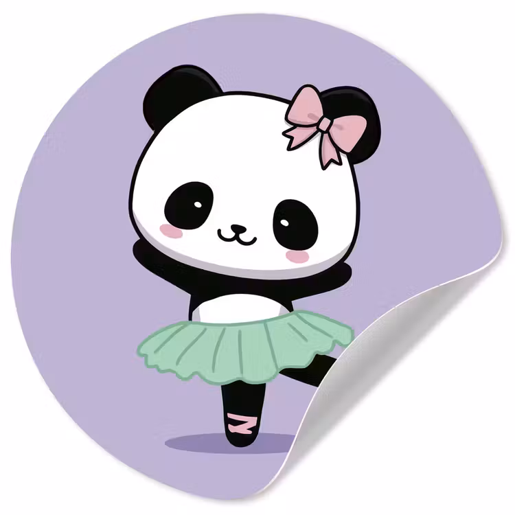 Panda - Paars - Sierlijk - Kawaii Wandcirkel behangsticker klein -3d