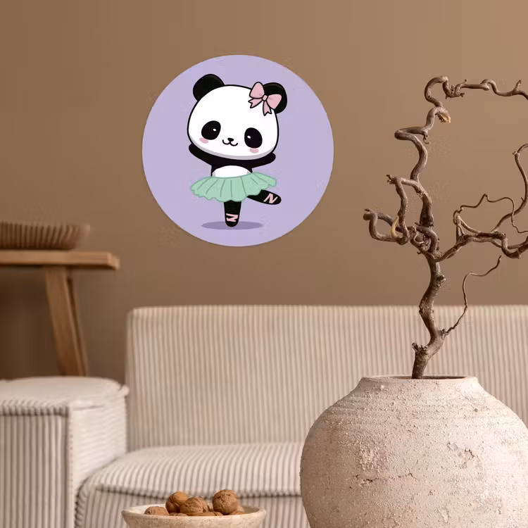 Panda - Paars - Sierlijk - Kawaii Wandcirkel behangsticker klein -sfeer1