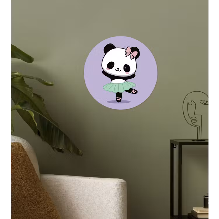Panda - Paars - Sierlijk - Kawaii Wandcirkel behangsticker klein -sfeer2