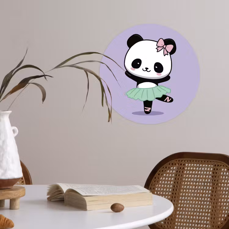 Panda - Paars - Sierlijk - Kawaii Wandcirkel behangsticker klein -sfeer3