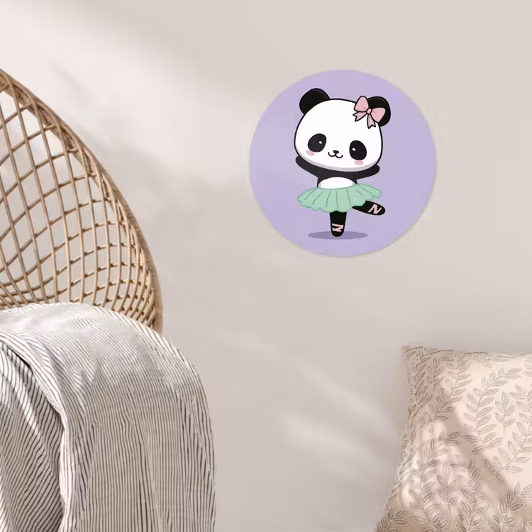 Panda - Paars - Sierlijk - Kawaii Wandcirkel behangsticker klein -sfeer4