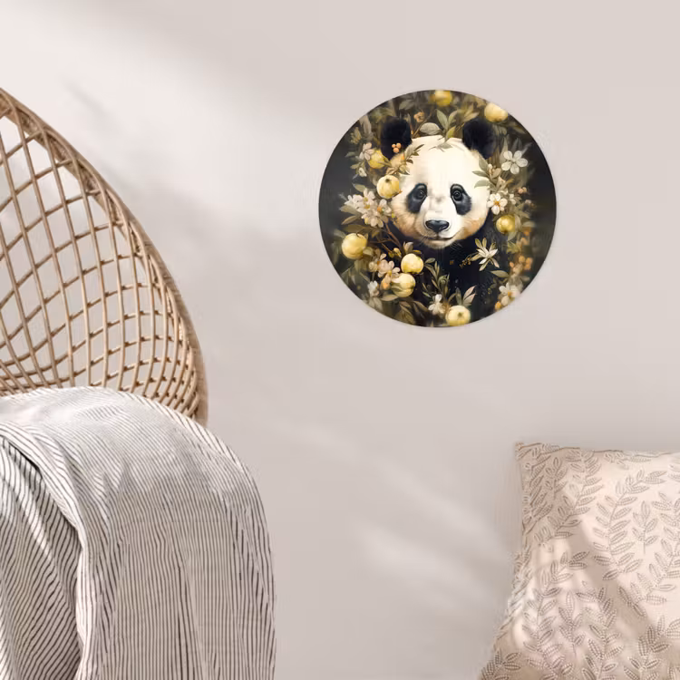 Panda - Pandabeer - Wilde dieren - Natuur - Bloemen Wandcirkel behangsticker klein -sfeer4