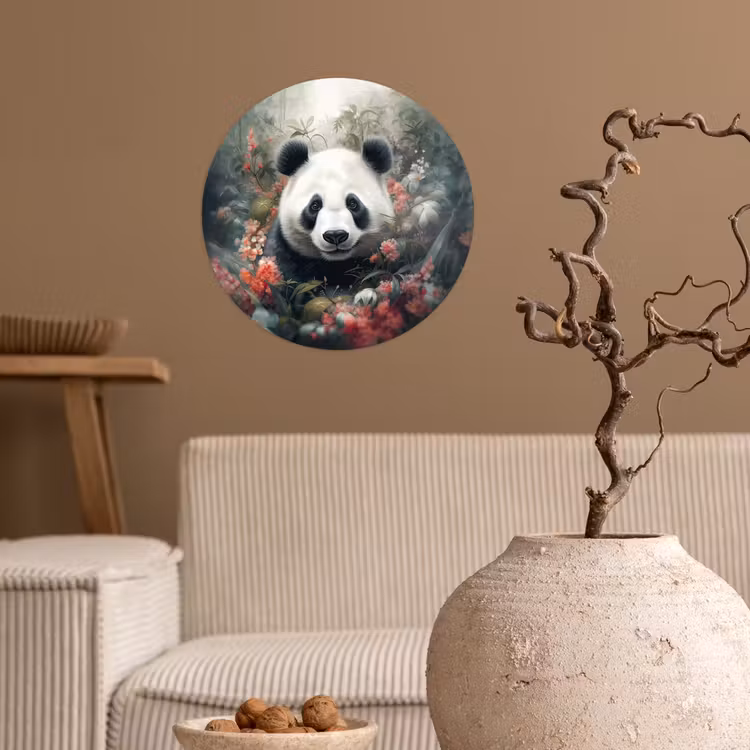 Panda - Wilde dieren - Bloemen - Natuur Wandcirkel behangsticker klein -sfeer1
