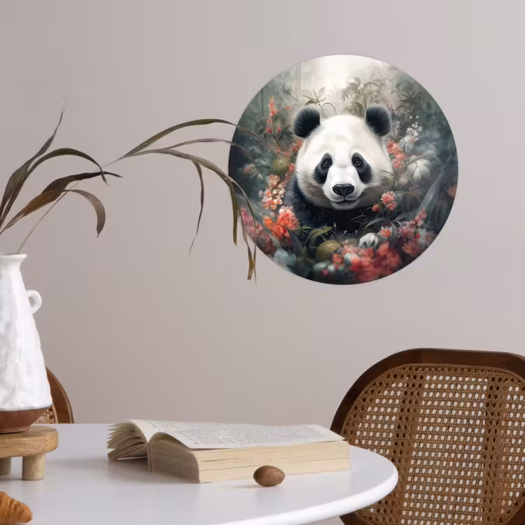 Panda - Wilde dieren - Bloemen - Natuur Wandcirkel behangsticker klein -sfeer3