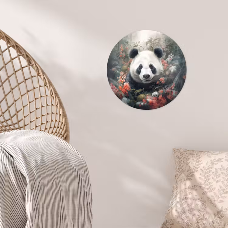 Panda - Wilde dieren - Bloemen - Natuur Wandcirkel behangsticker klein -sfeer4