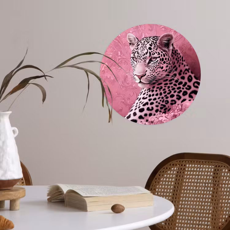 Panter - Luxe - Roze Wandcirkel behangsticker klein -sfeer3