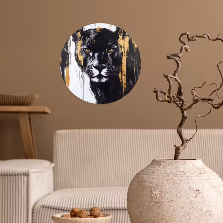 Panter - Zwart - Abstract - Verfstreken Wandcirkel behangsticker klein -sfeer1
