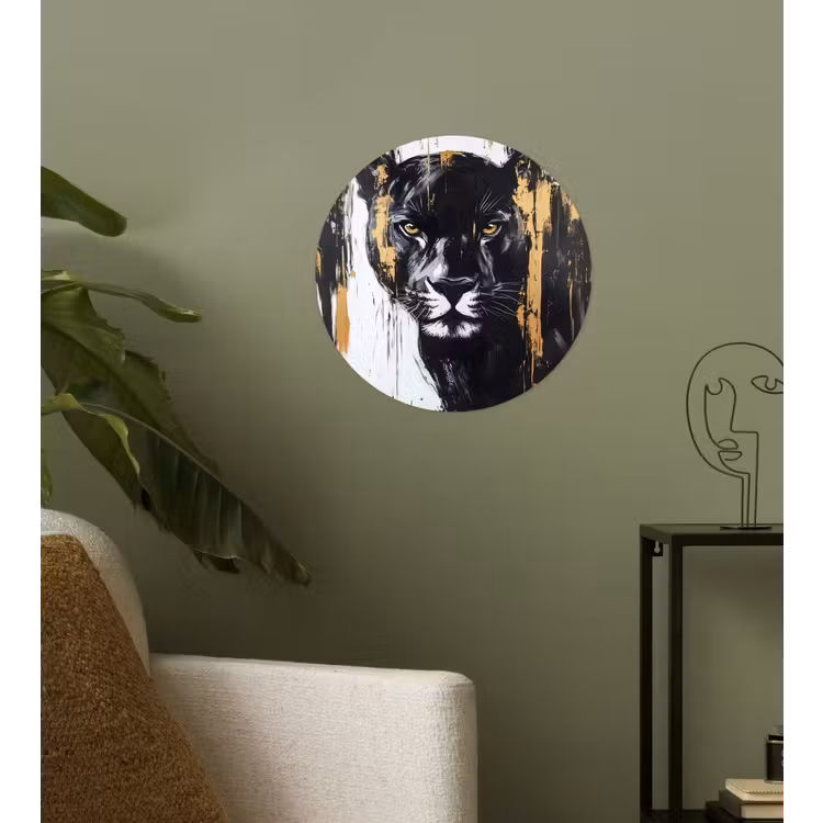Panter - Zwart - Abstract - Verfstreken Wandcirkel behangsticker klein -sfeer2