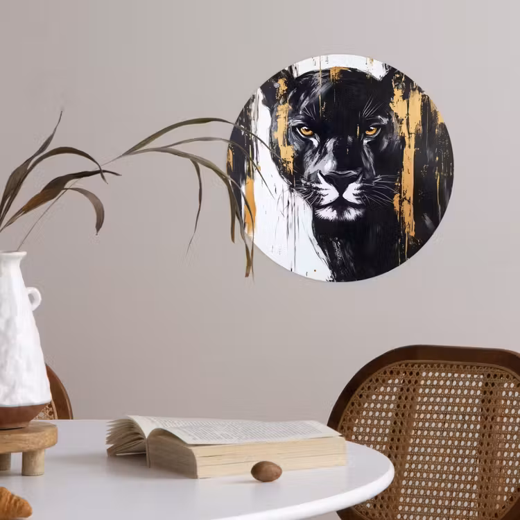 Panter - Zwart - Abstract - Verfstreken Wandcirkel behangsticker klein -sfeer3