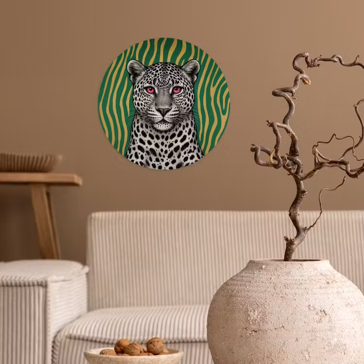 Panter - Zebrapatroon - Groen Wandcirkel behangsticker klein -sfeer1