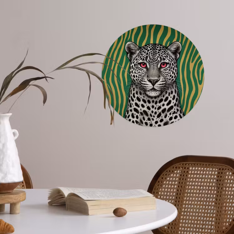 Panter - Zebrapatroon - Groen Wandcirkel behangsticker klein -sfeer3