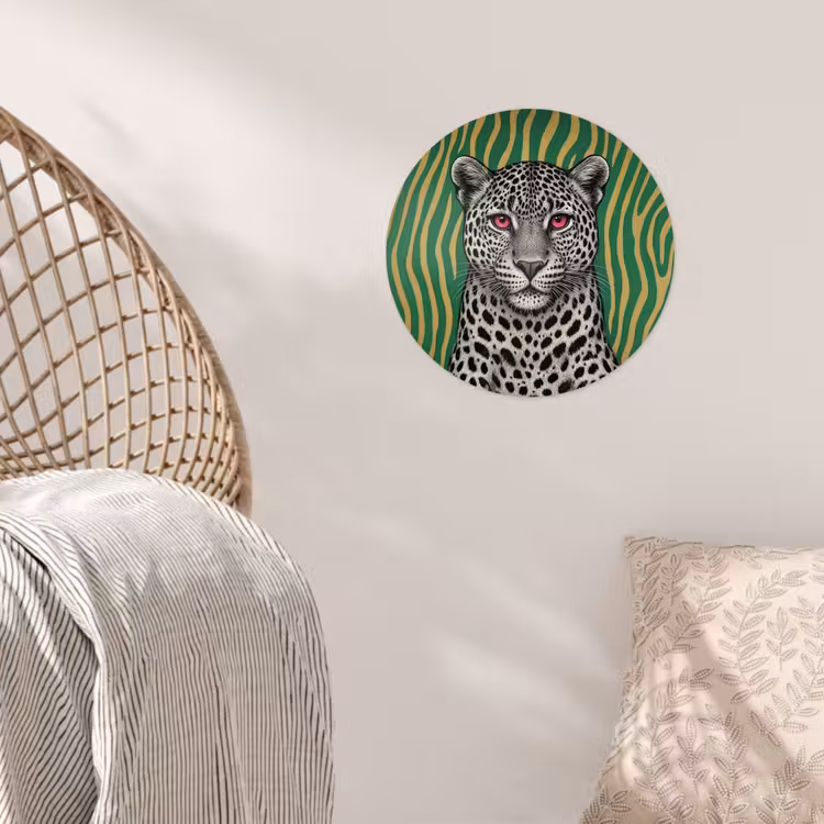 Panter - Zebrapatroon - Groen Wandcirkel behangsticker klein -sfeer4