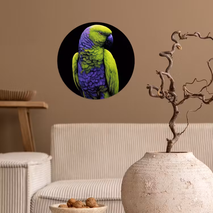 Papegaai - Veren - Opvallend - Groen Wandcirkel behangsticker klein -sfeer1
