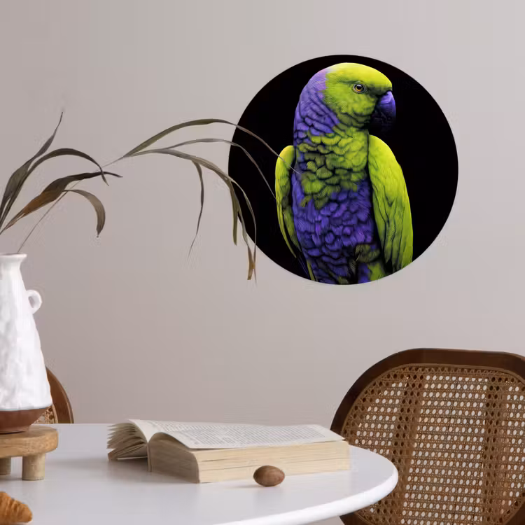 Papegaai - Veren - Opvallend - Groen Wandcirkel behangsticker klein -sfeer3