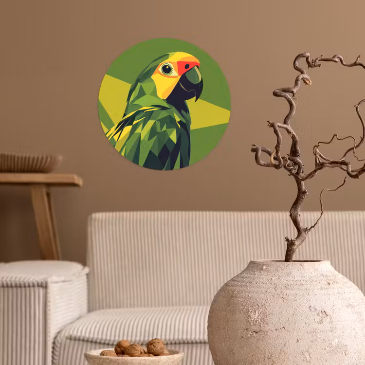 Papegaai - Groen - Snavel - Abstract Wandcirkel behangsticker klein -sfeer1