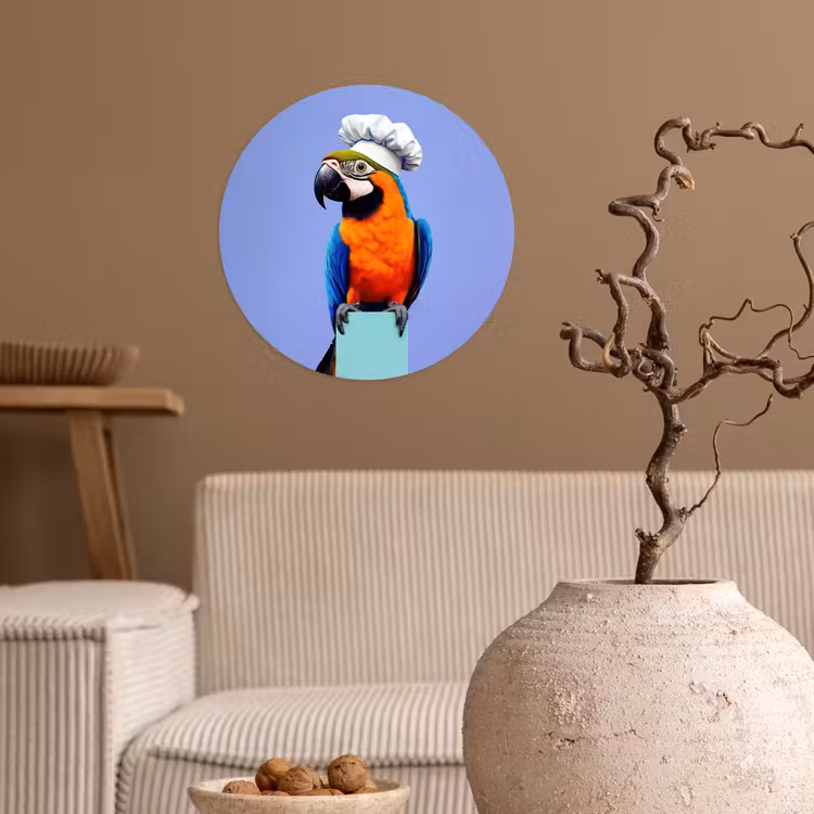 Papegaai - Koksmuts - Vogel - Leuk Wandcirkel behangsticker klein -sfeer1