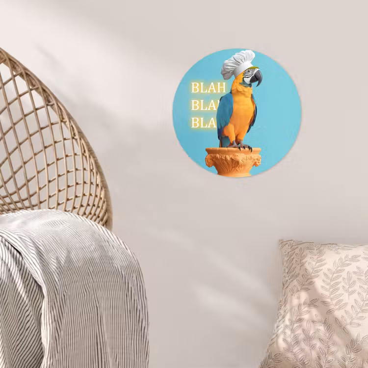 Papegaai - Koksmuts - Quote - Neon Wandcirkel behangsticker klein -sfeer4