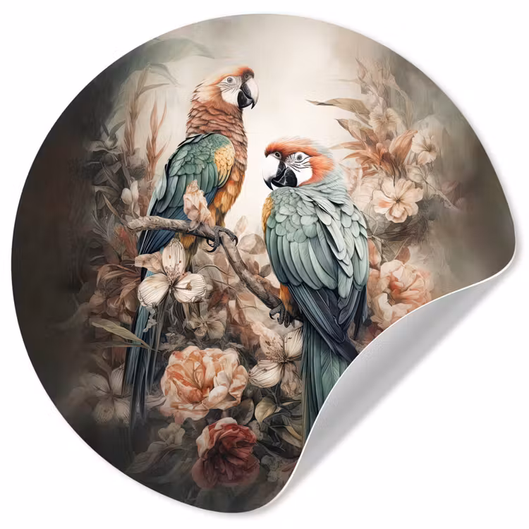 Papegaaien - Vogels - Natuur - Bloemen Wandcirkel behangsticker klein -3d