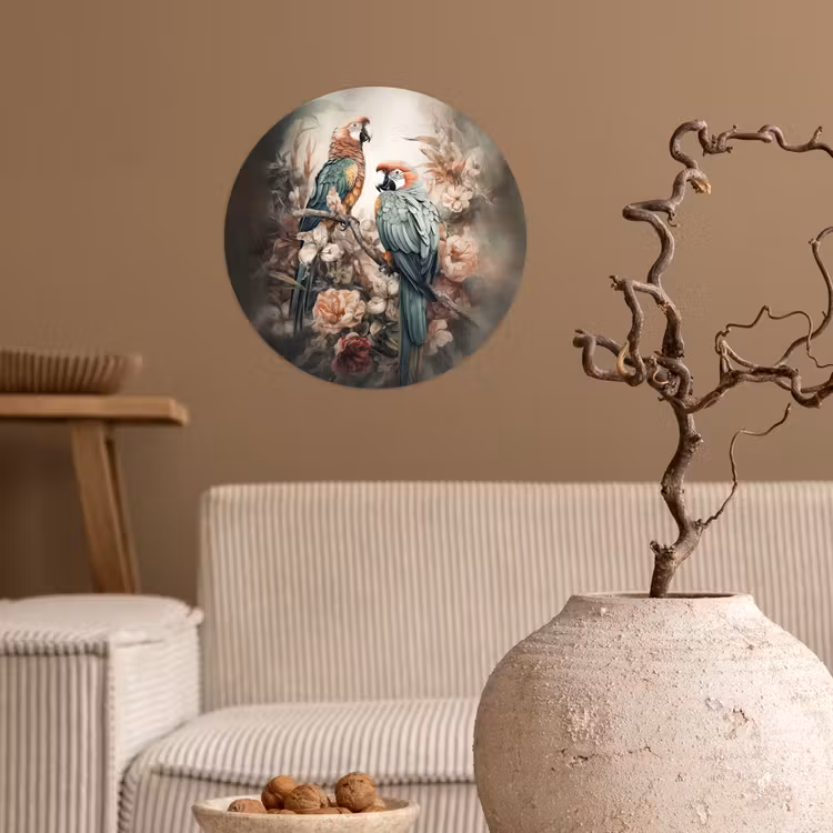 Papegaaien - Vogels - Natuur - Bloemen Wandcirkel behangsticker klein -sfeer1