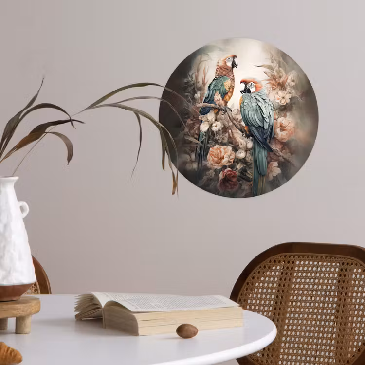 Papegaaien - Vogels - Natuur - Bloemen Wandcirkel behangsticker klein -sfeer3