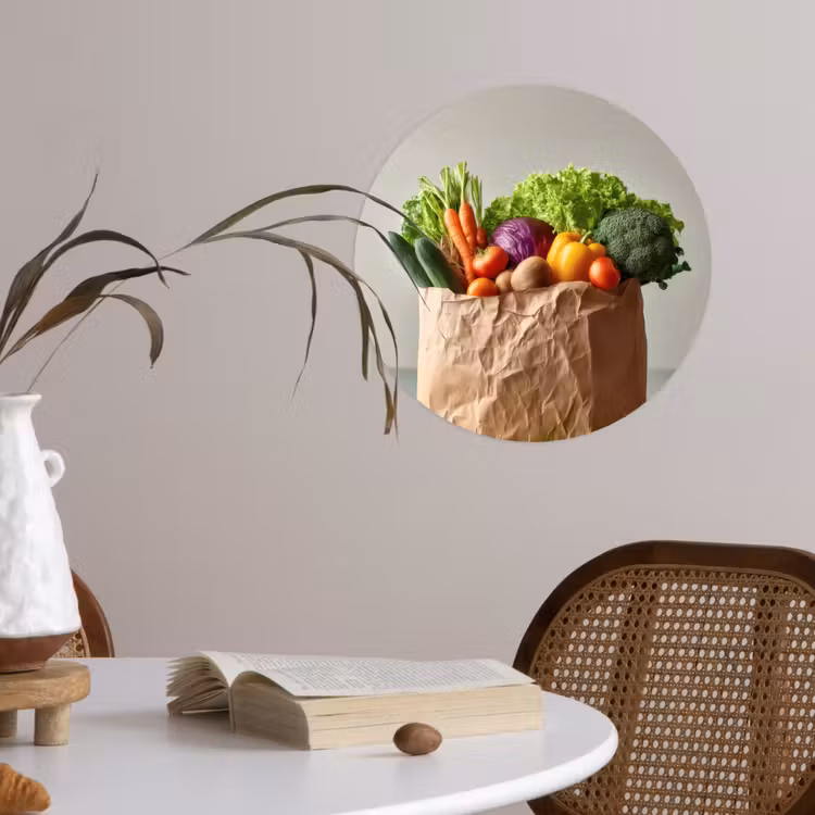 Papieren - Boodschappen - Groente - Kleurrijk Wandcirkel behangsticker klein -sfeer3
