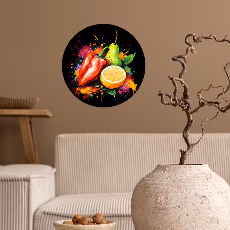 Paprika - Peer - Citroen - Graffiti - Verf - Abstract Wandcirkel behangsticker klein -sfeer1