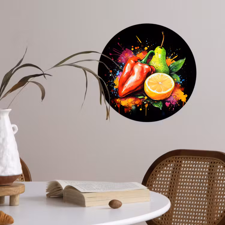 Paprika - Peer - Citroen - Graffiti - Verf - Abstract Wandcirkel behangsticker klein -sfeer3