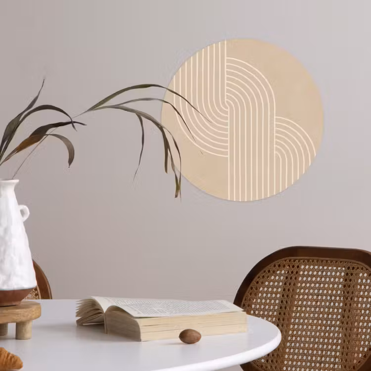 Parallelle lijnen - Lichte textuur - Beige Wandcirkel behangsticker klein -sfeer3