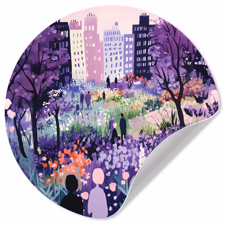 Park - Bomen - Bloemen - Gebouwen Wandcirkel behangsticker klein -3d
