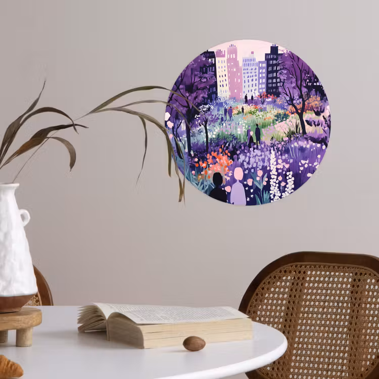 Park - Bomen - Bloemen - Gebouwen Wandcirkel behangsticker klein -sfeer3