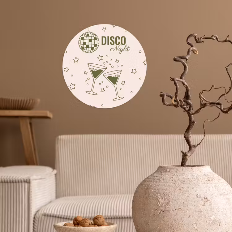 Feest - Disco - Drank - Illustratie - Groen Wandcirkel behangsticker klein -sfeer1