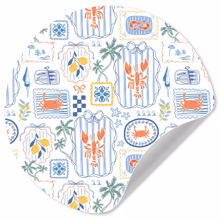 Zee - Sfeer - Krab - Blauw Wandcirkel behangsticker klein 186 -3d