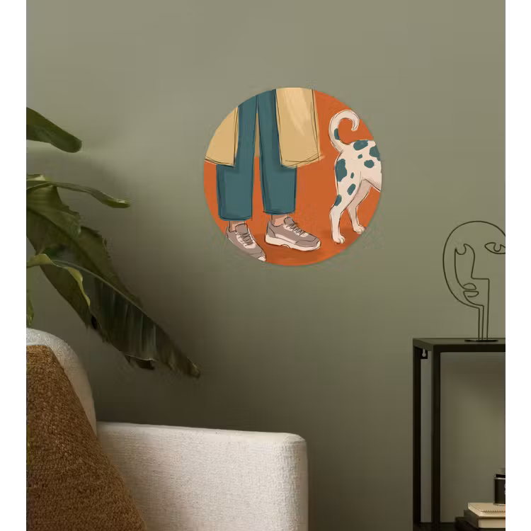 Persoon - Hond - Dieren - Illustratie - Modern Wandcirkel behangsticker klein -sfeer2
