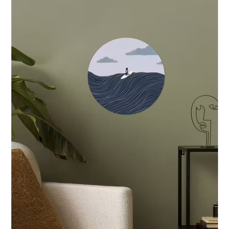 Persoon - Surfen - Oceaan - Natuur - Modern Wandcirkel behangsticker klein -sfeer2