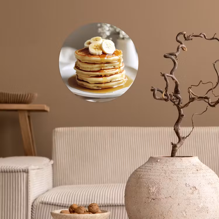 Pannenkoeken - Banaan - Siroop - Wit - Beige Wandcirkel behangsticker klein -sfeer1