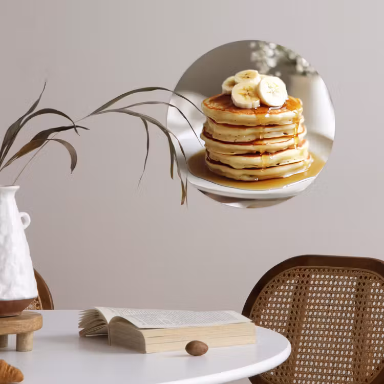 Pannenkoeken - Banaan - Siroop - Wit - Beige Wandcirkel behangsticker klein -sfeer3