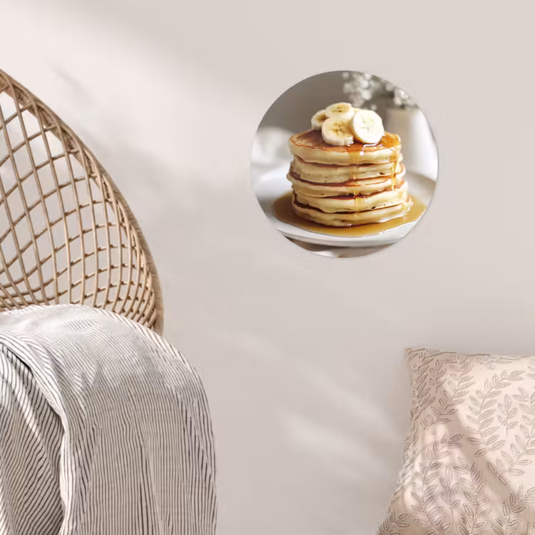 Pannenkoeken - Banaan - Siroop - Wit - Beige Wandcirkel behangsticker klein -sfeer4