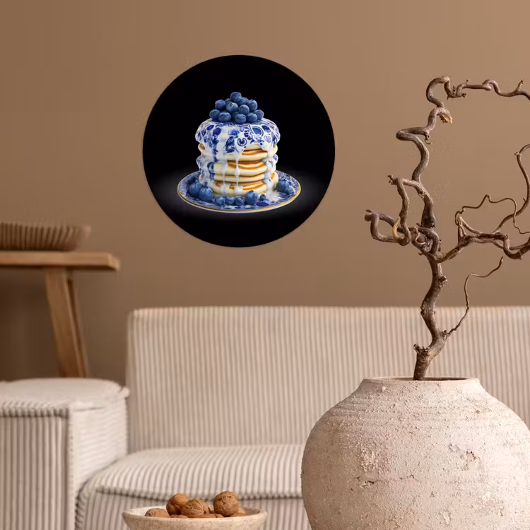 Pannenkoeken - Blauwe Bessen - Bord Wandcirkel behangsticker klein -sfeer1