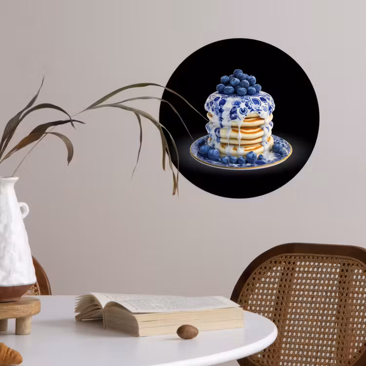Pannenkoeken - Blauwe Bessen - Bord Wandcirkel behangsticker klein -sfeer3