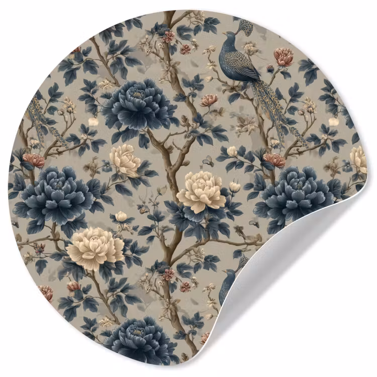 Pauw - Bloemen - Blauw Wandcirkel behangsticker klein 186 -3d