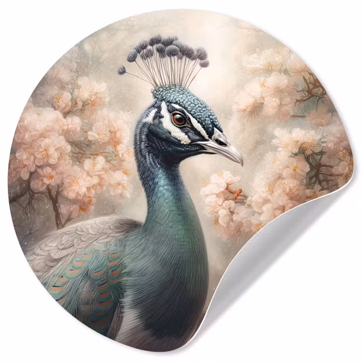 Pauw - Vogels - Bloemen - Boom - Botanisch Wandcirkel behangsticker klein -3d