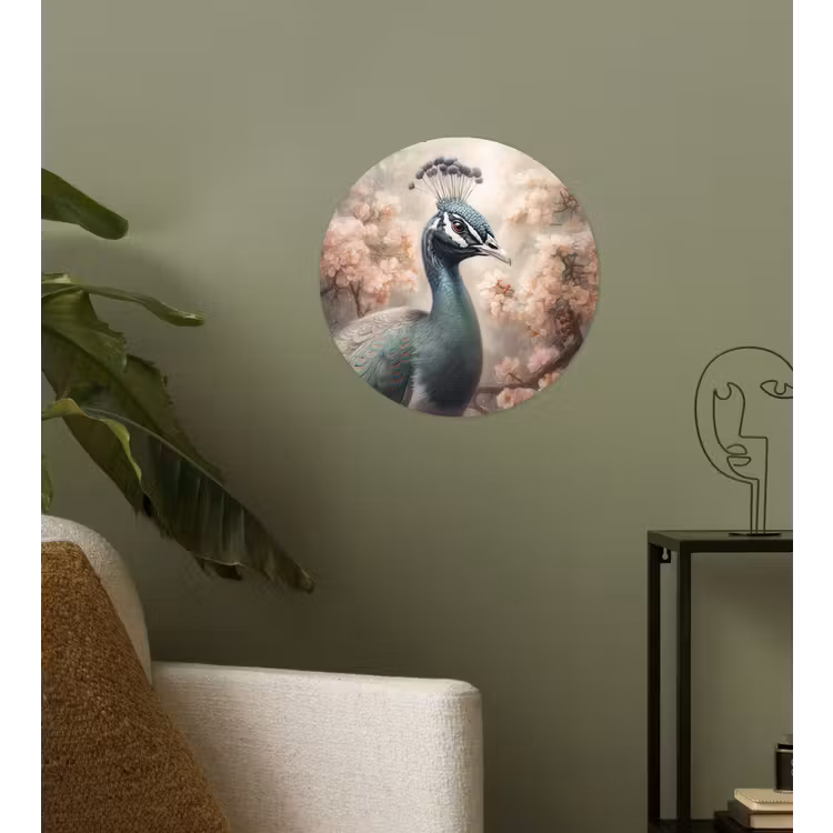 Pauw - Vogels - Bloemen - Boom - Botanisch Wandcirkel behangsticker klein -sfeer2