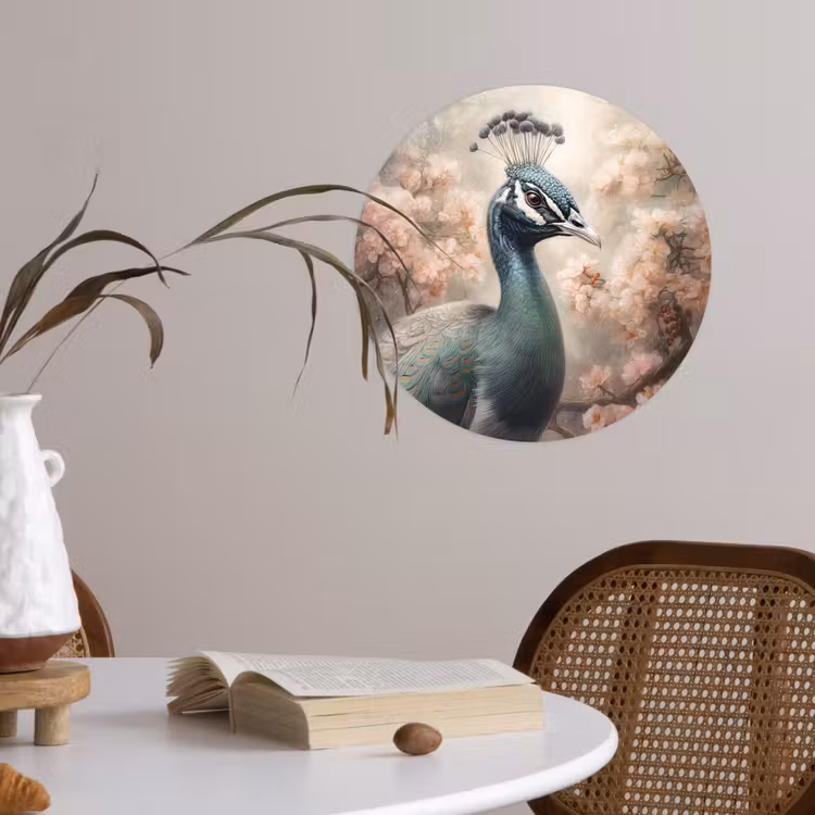 Pauw - Vogels - Bloemen - Boom - Botanisch Wandcirkel behangsticker klein -sfeer3