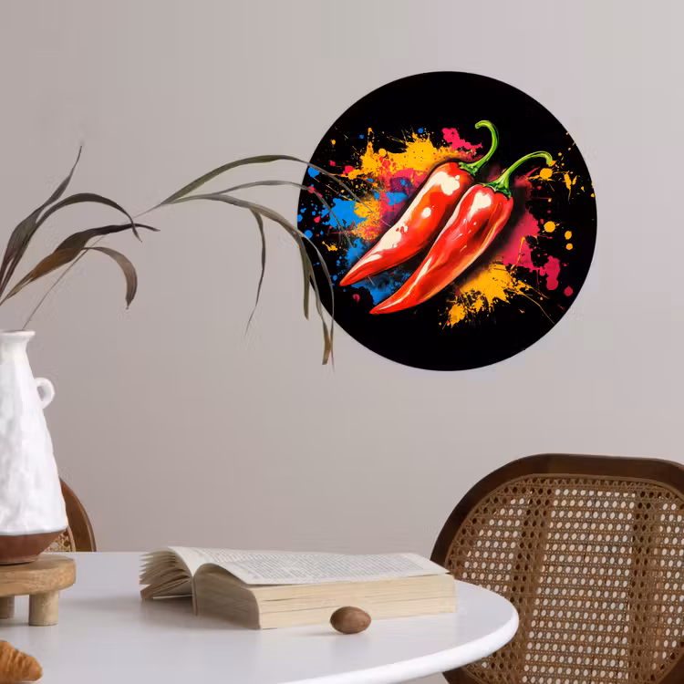 Peper - Graffiti - Verf - Abstract - Modern - Kleurrijk Wandcirkel behangsticker klein -sfeer3