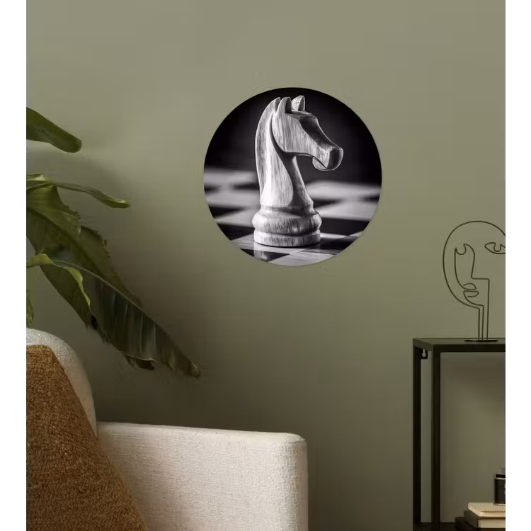 Paard - Hout - Schaalbord - Zwart Wandcirkel behangsticker klein -sfeer2