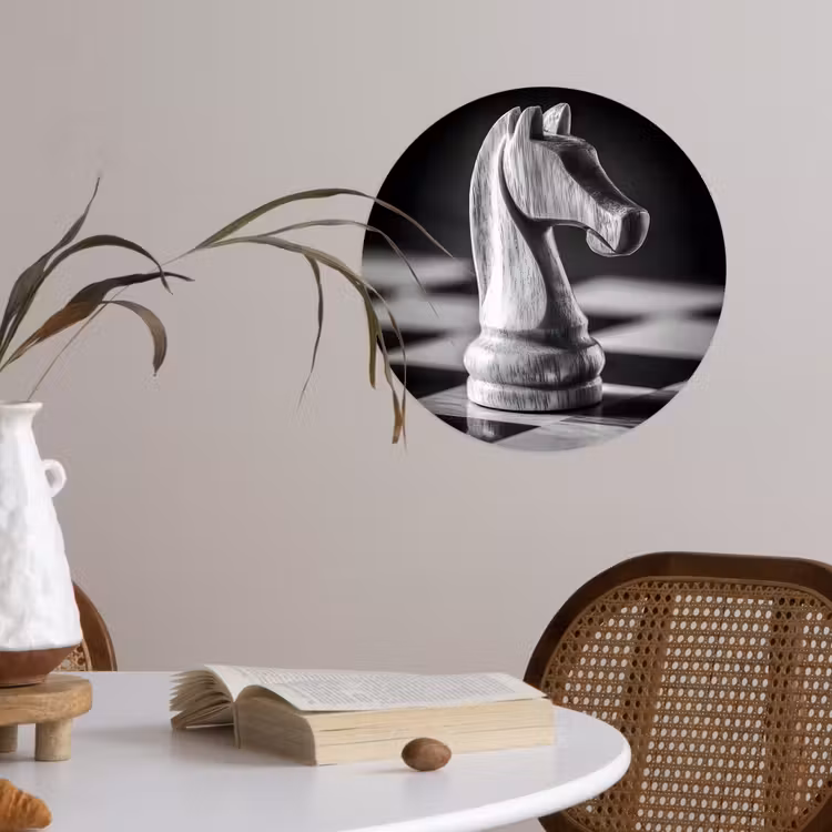 Paard - Hout - Schaalbord - Zwart Wandcirkel behangsticker klein -sfeer3